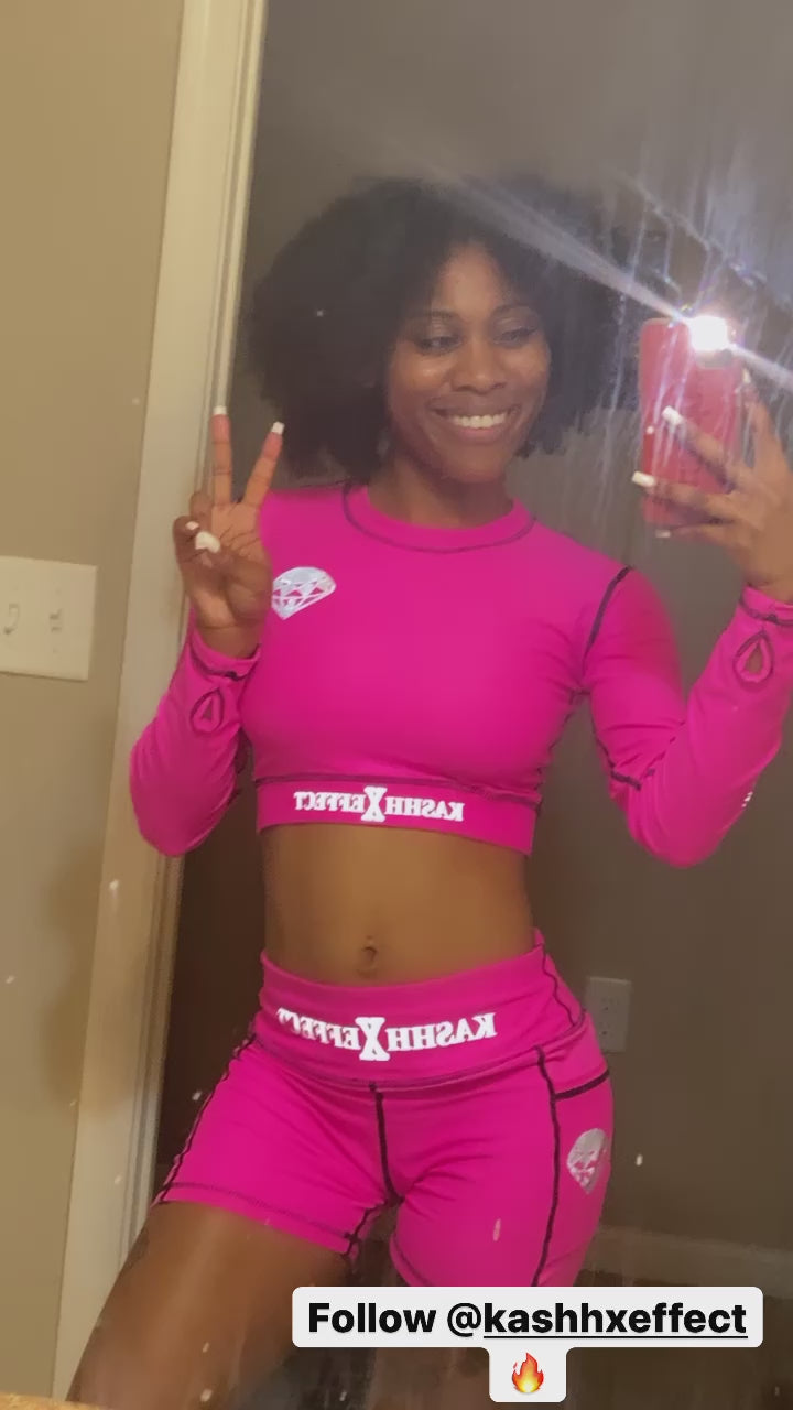 Plus Size 2pc Pink Long Sleeve + Short Set