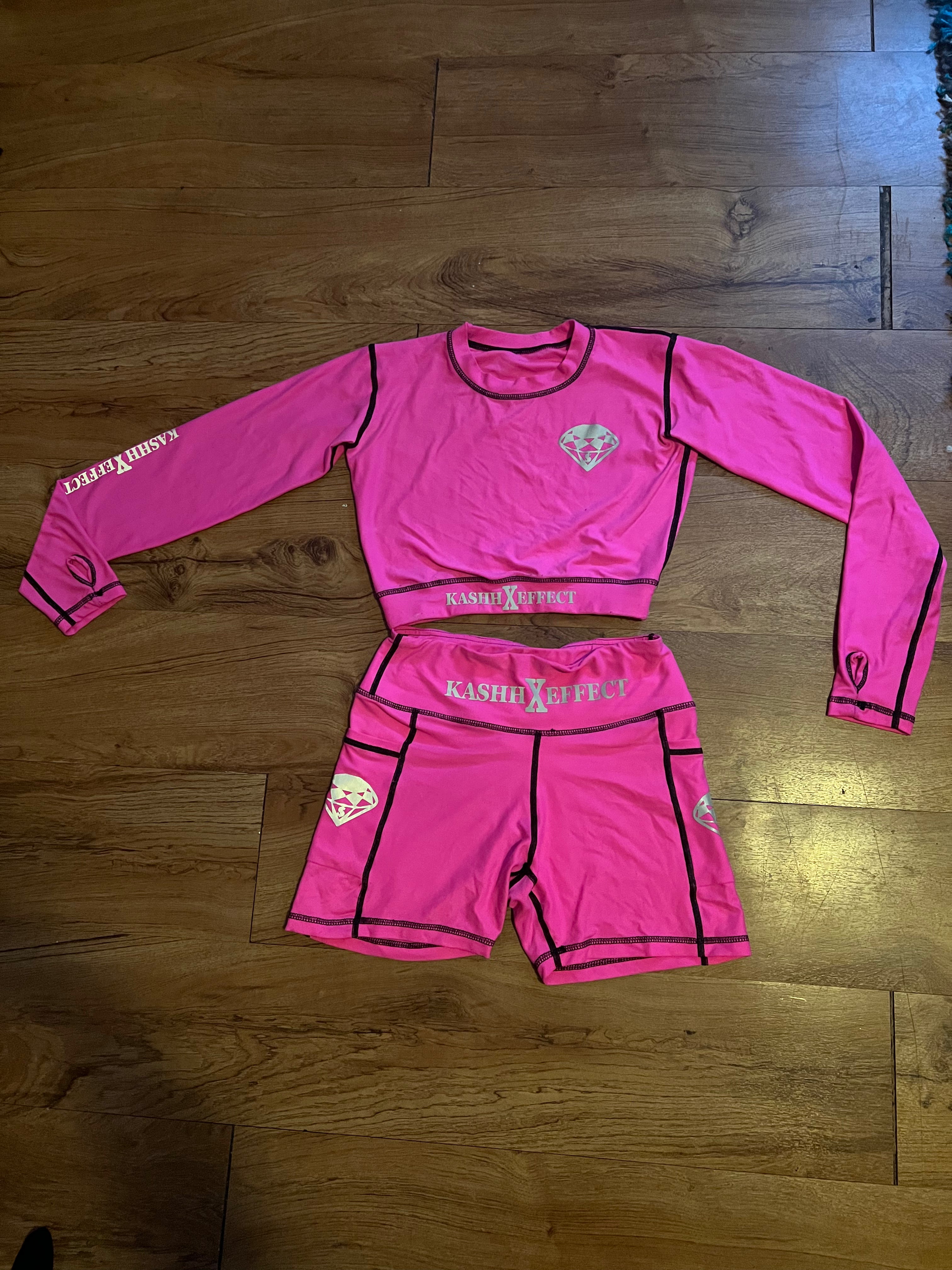 Plus Size 2pc Pink Long Sleeve + Short Set