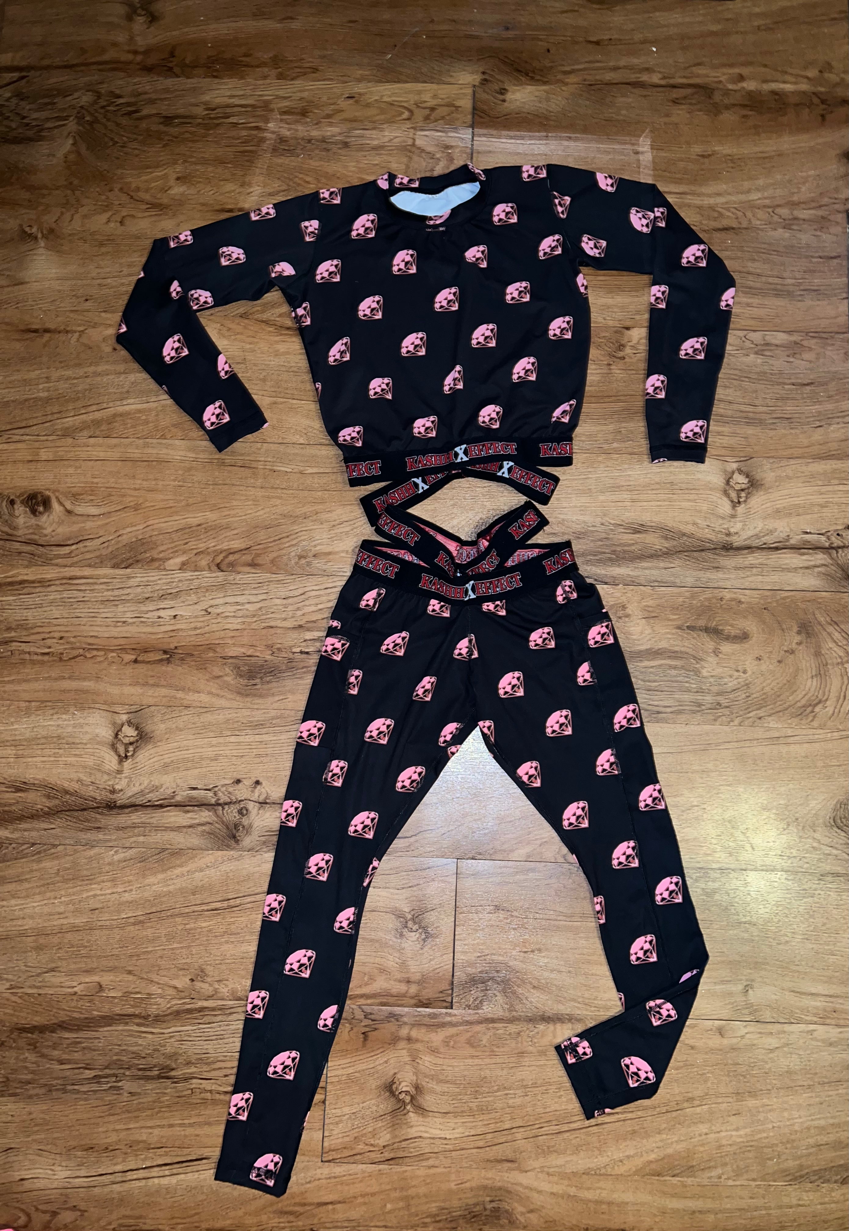 Plus Size 2pc Diamond Elastic Long Sleeve + Legging Set