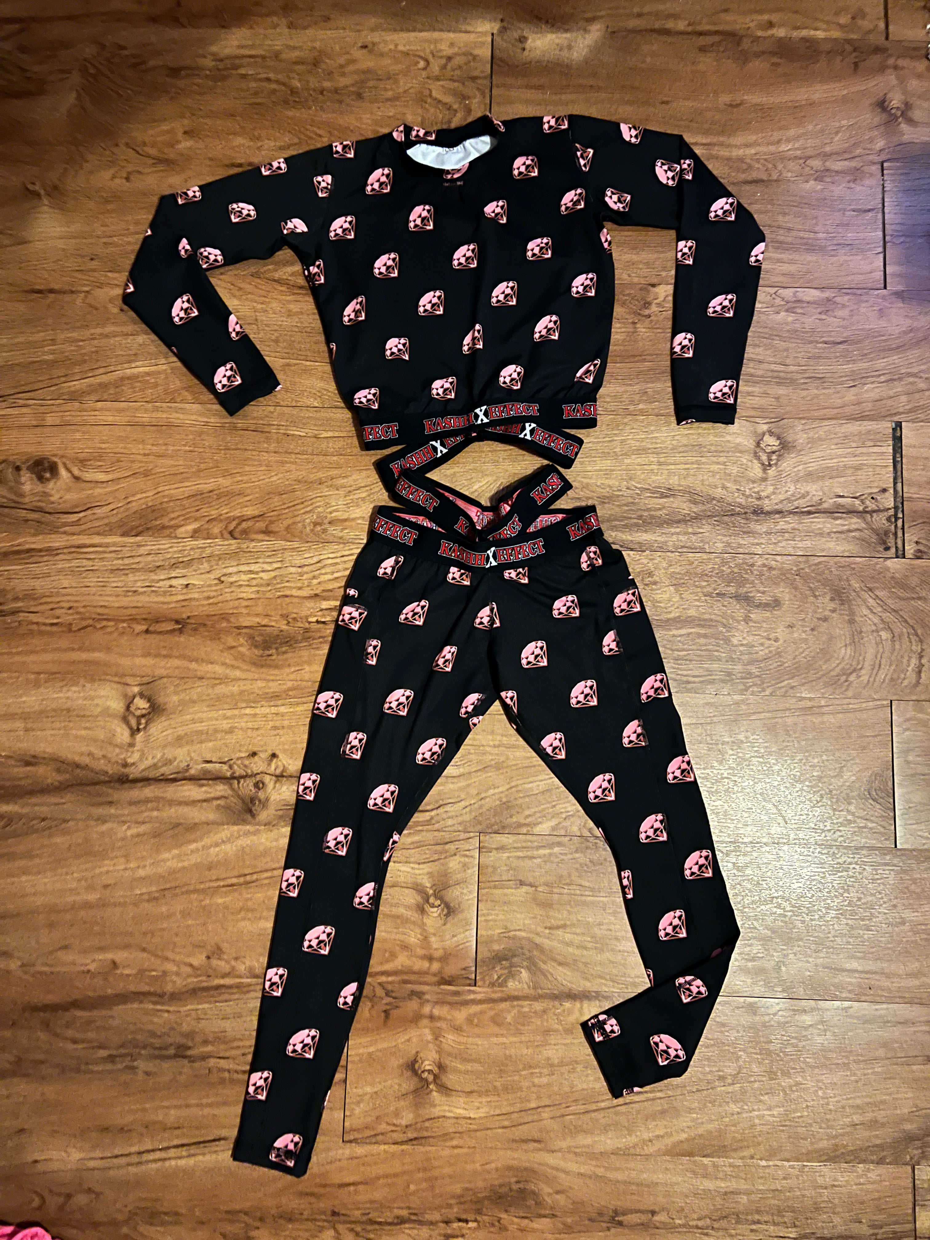 Plus Size 2pc Diamond Elastic Long Sleeve + Legging Set