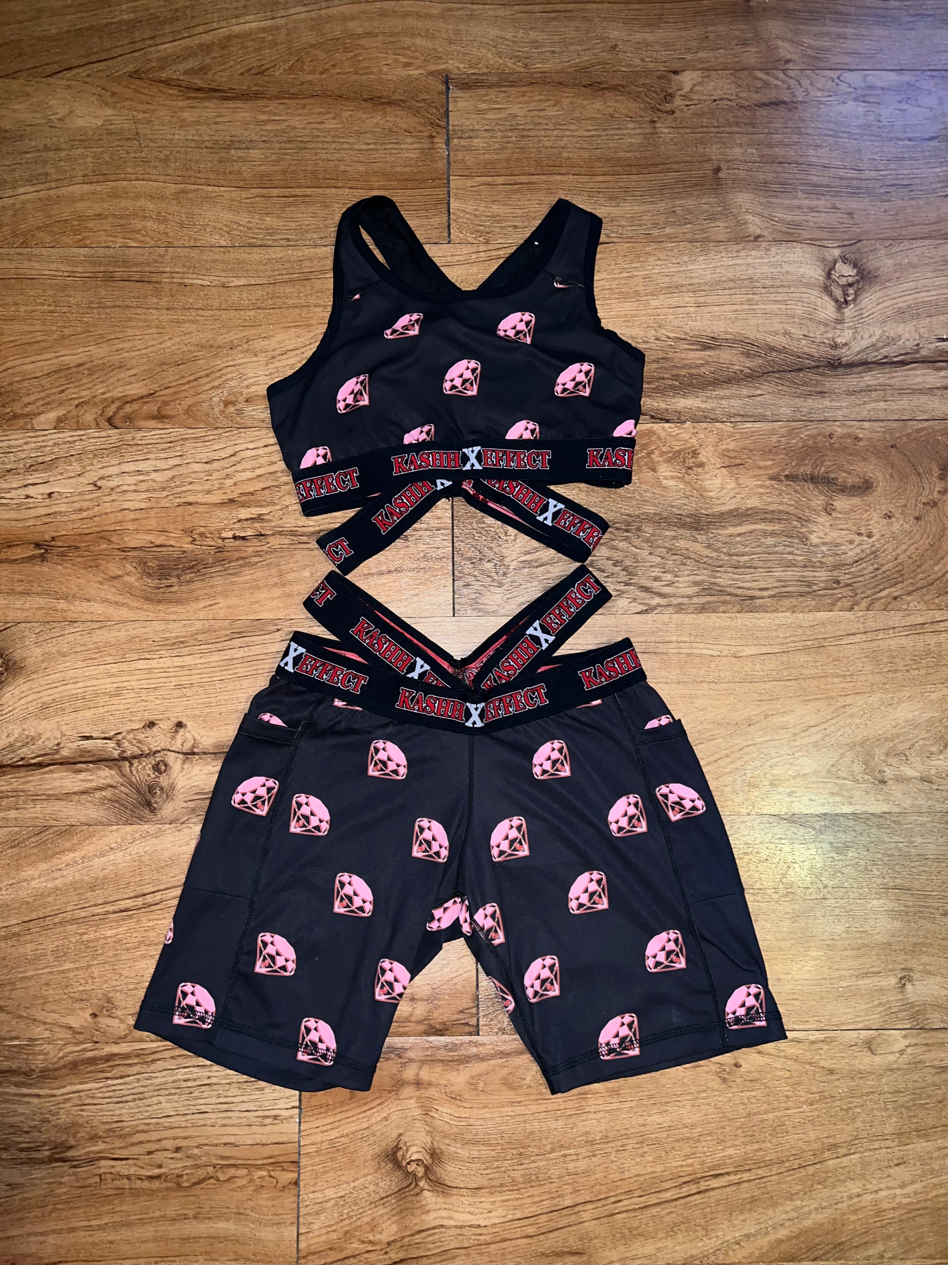 2pc Diamond Bra + Short Elastic Set