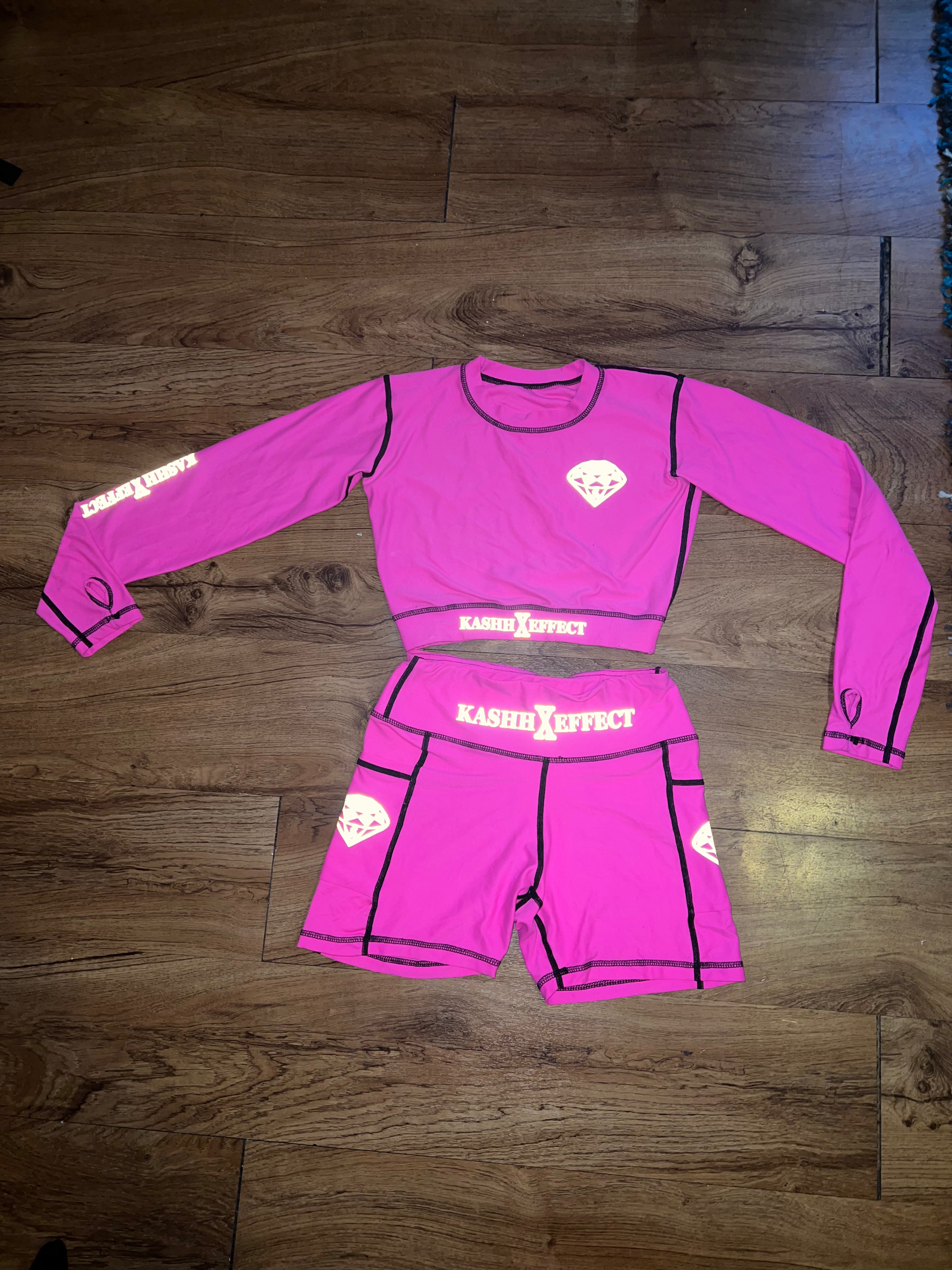 Plus Size 2pc Pink Long Sleeve + Short Set