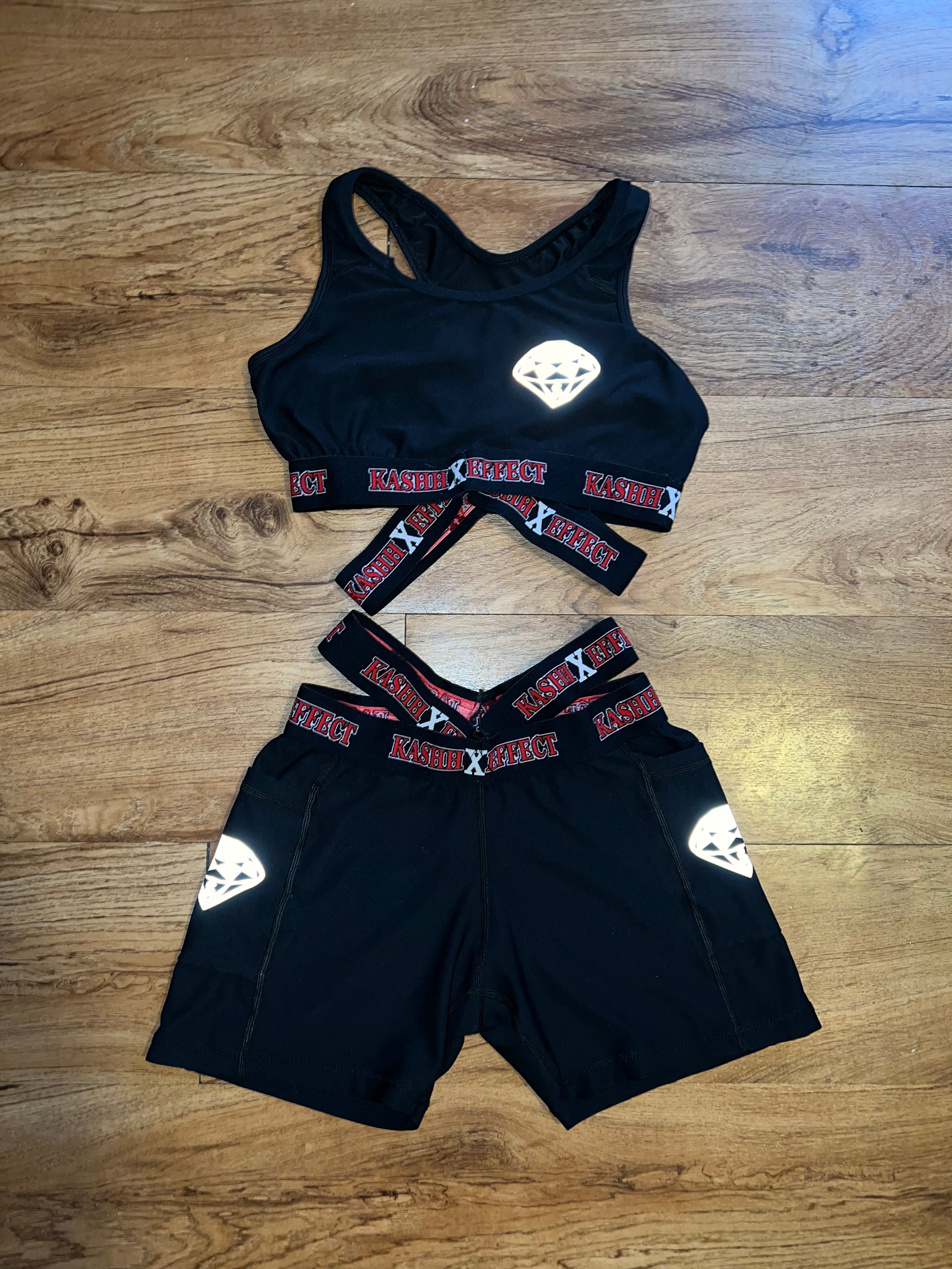 2pc Black Elastic Bra + Short Set